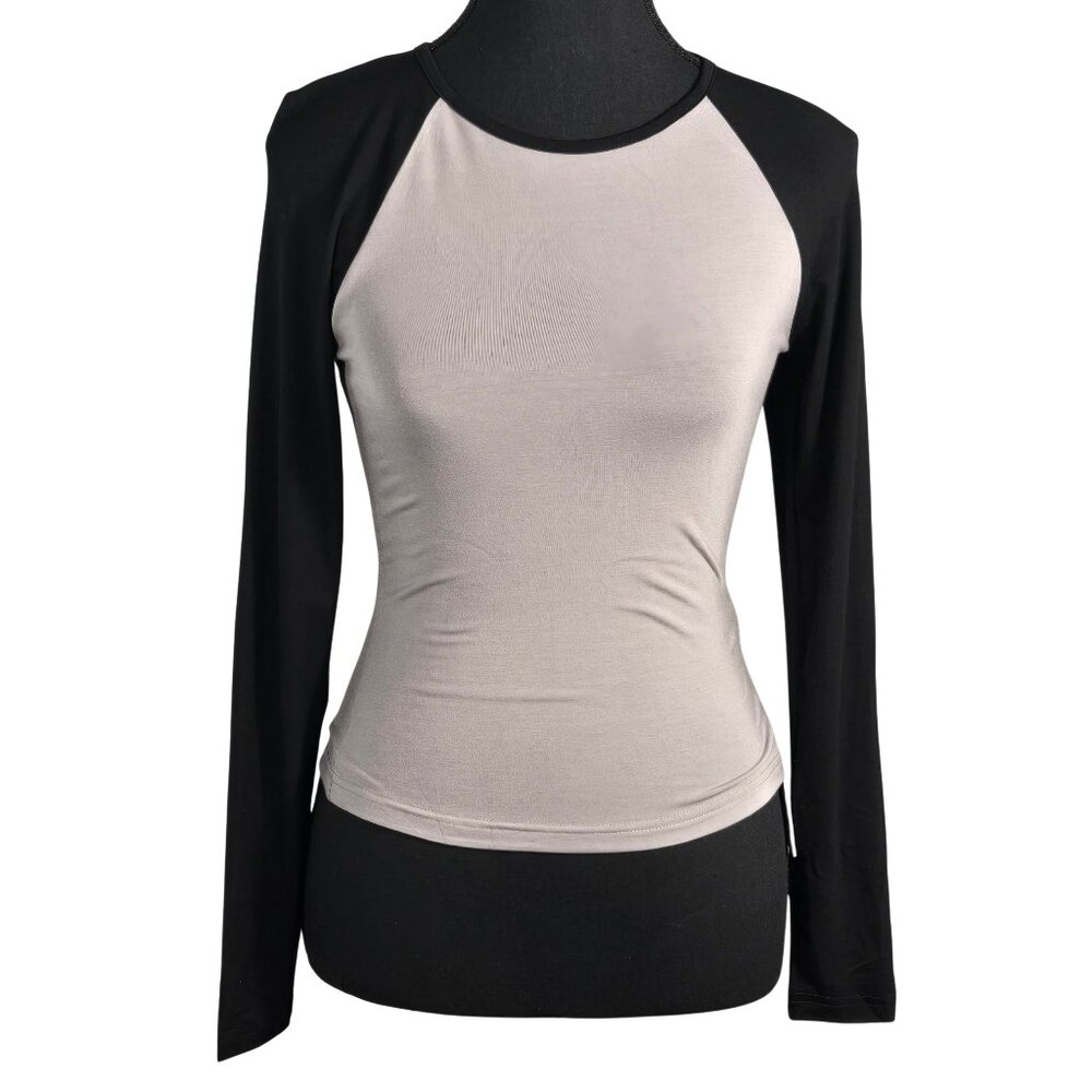 NWT | AVANOVA Two-Tone Raglan Top | Long Sleeve Baseball Tee | Black & Grey | XS